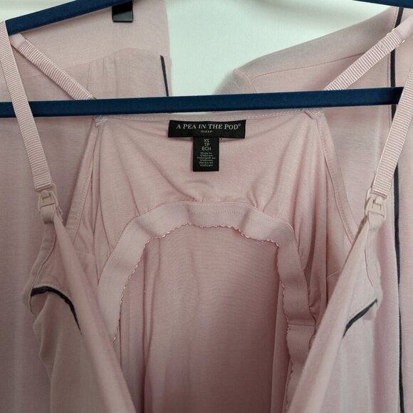 A Pea In The Pod Maternity Nursing 3 Piece Pajama Set Size Small Pink Sleepwear - Picture 8 of 15
